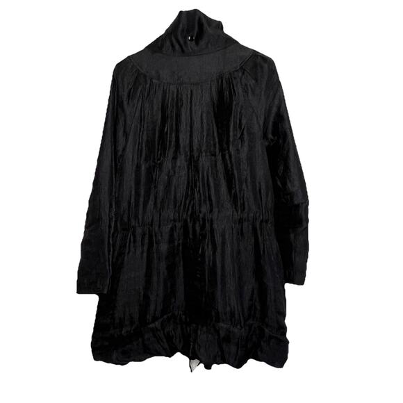 Samuel Dong Black Bubble Satin Jacket Coat Small Zip Front Lagenlook Cocktail - Picture 4 of 10